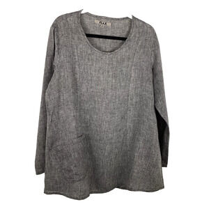 FLAX Linen Blouse S gray Lagenlook boho hippie minimalist quiet lux Langenlook